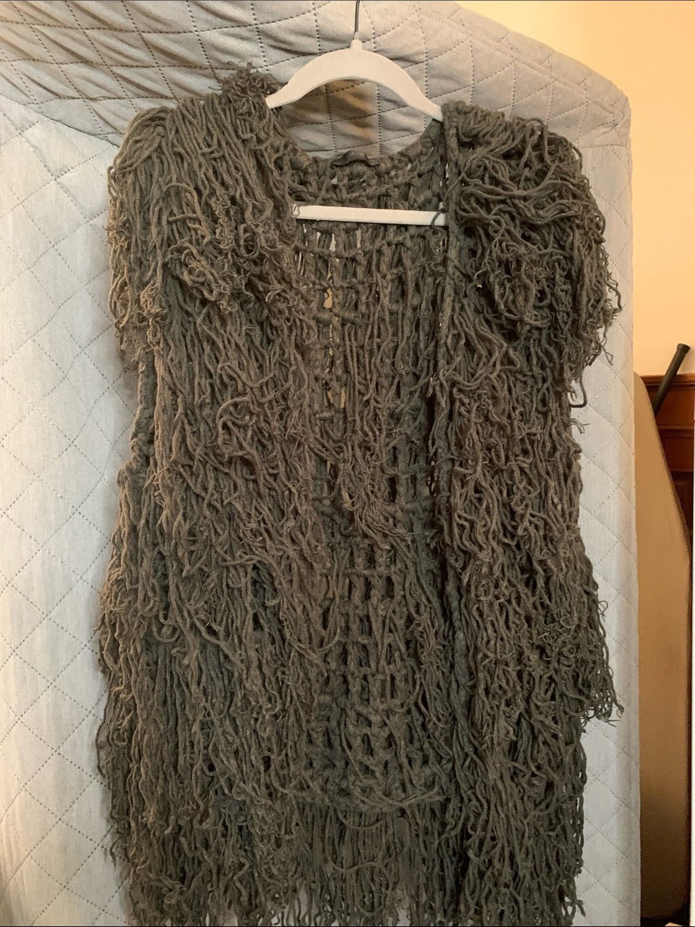 Chunky Fringe Open-Front Crochet Vest - Charcoal Gray